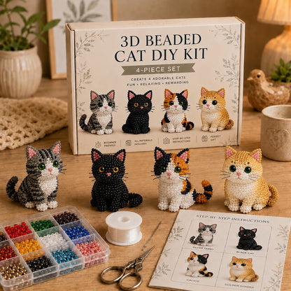 4pcs 3D DIY Cat Beaded Animal DIY Kit with Instructions Handmade Bead Art Kit Animal Beading Kit Gift for Beginners & Craft Enthusiasts (B)