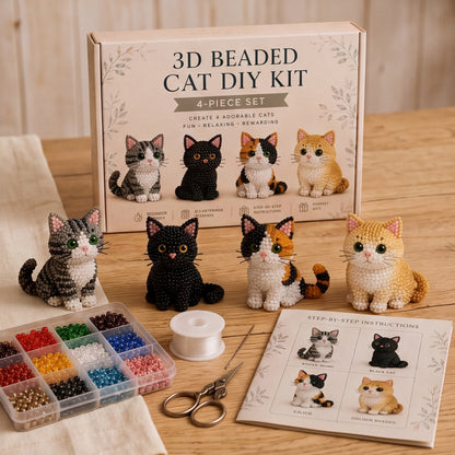 4pcs 3D DIY Cat Beaded Animal DIY Kit with Instructions Handmade Bead Art Kit Animal Beading Kit Gift for Beginners & Craft Enthusiasts (B)