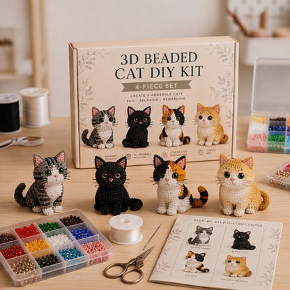 4pcs 3D DIY Cat Beaded Animal DIY Kit with Instructions Handmade Bead Art Kit Animal Beading Kit Gift for Beginners & Craft Enthusiasts (B)