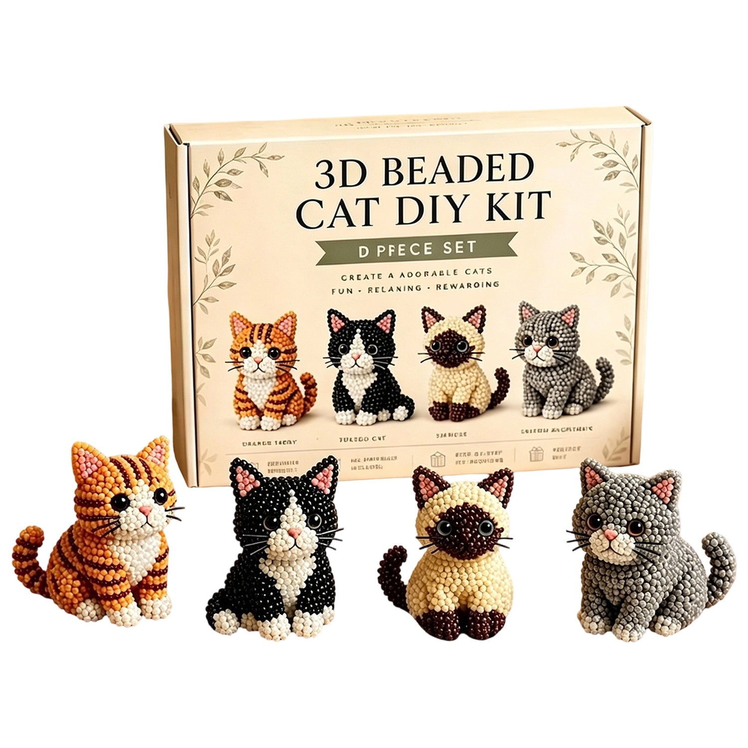 4pcs 3D DIY Cat Beaded Animal DIY Kit with Instructions Handmade Bead Art Kit Animal Beading Kit Gift for Beginners & Craft Enthusiasts (C)