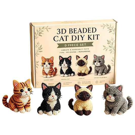 4pcs 3D DIY Cat Beaded Animal DIY Kit with Instructions Handmade Bead Art Kit Animal Beading Kit Gift for Beginners & Craft Enthusiasts (C)