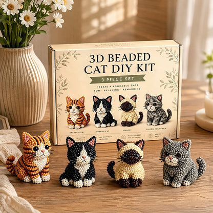 4pcs 3D DIY Cat Beaded Animal DIY Kit with Instructions Handmade Bead Art Kit Animal Beading Kit Gift for Beginners & Craft Enthusiasts (C)