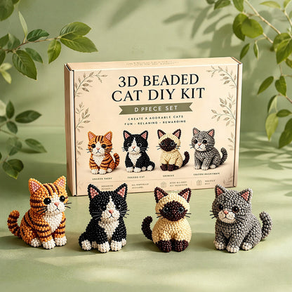 4pcs 3D DIY Cat Beaded Animal DIY Kit with Instructions Handmade Bead Art Kit Animal Beading Kit Gift for Beginners & Craft Enthusiasts (C)