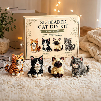 4pcs 3D DIY Cat Beaded Animal DIY Kit with Instructions Handmade Bead Art Kit Animal Beading Kit Gift for Beginners & Craft Enthusiasts (C)