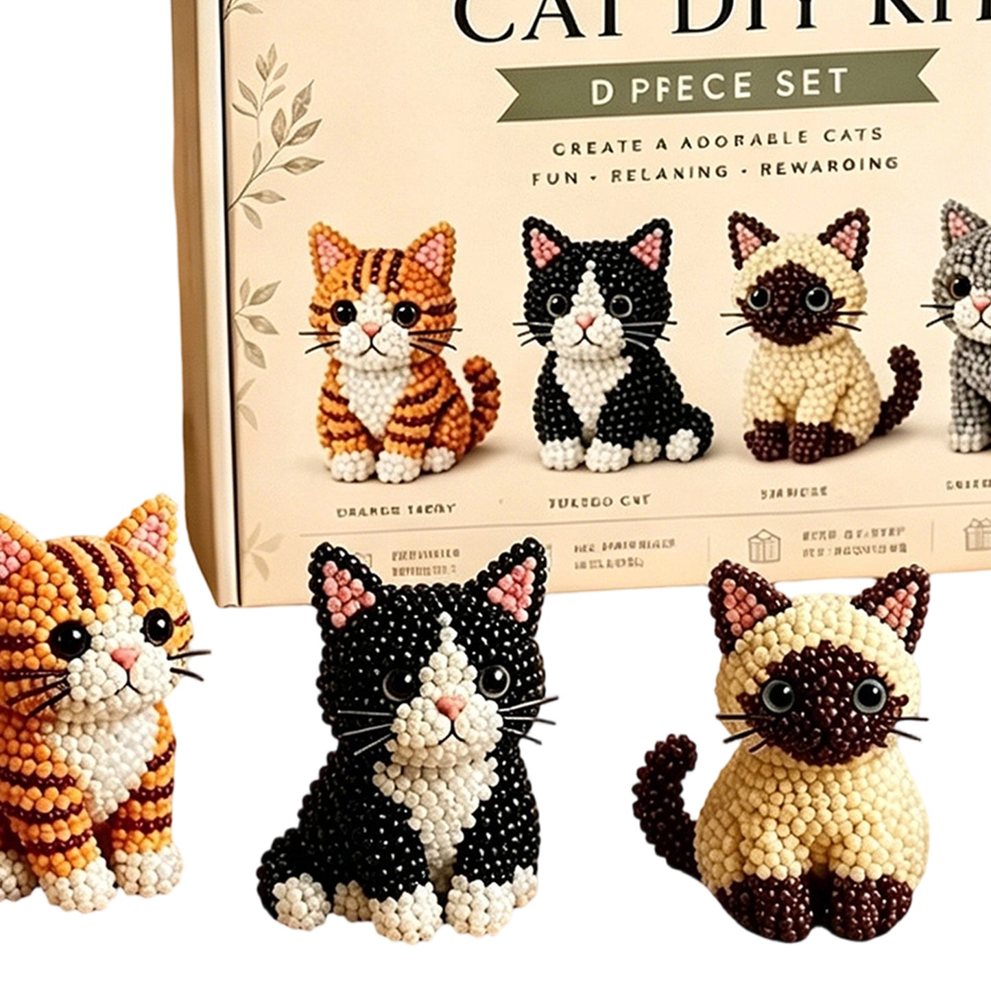 4pcs 3D DIY Cat Beaded Animal DIY Kit with Instructions Handmade Bead Art Kit Animal Beading Kit Gift for Beginners & Craft Enthusiasts (C)