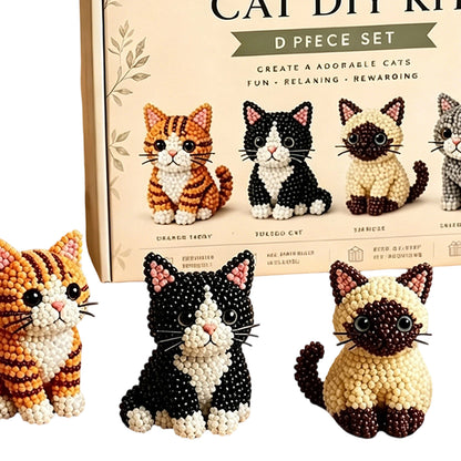 4pcs 3D DIY Cat Beaded Animal DIY Kit with Instructions Handmade Bead Art Kit Animal Beading Kit Gift for Beginners & Craft Enthusiasts (C)