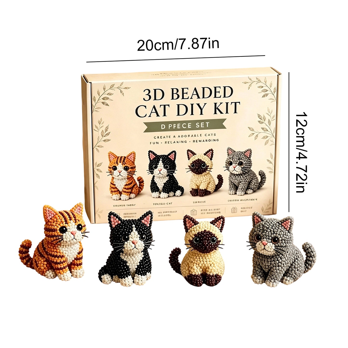 4pcs 3D DIY Cat Beaded Animal DIY Kit with Instructions Handmade Bead Art Kit Animal Beading Kit Gift for Beginners & Craft Enthusiasts (C)
