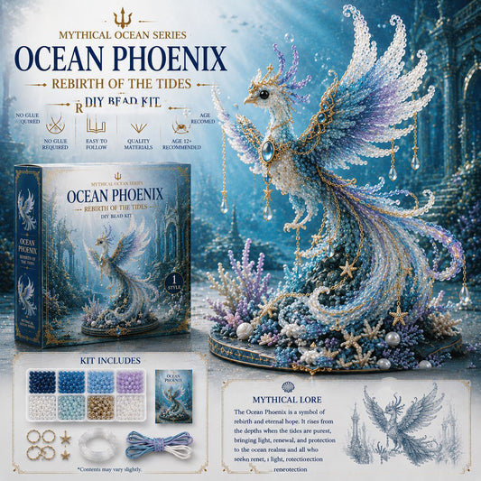 Mythical Ocean 3D DIY Beaded Animal Making Kit with Full Materials & Instructions Beaded Craft Kit Bead Embroidery Set Gift For Beginners & Craft Enthusiasts (Ocean Phoenix)