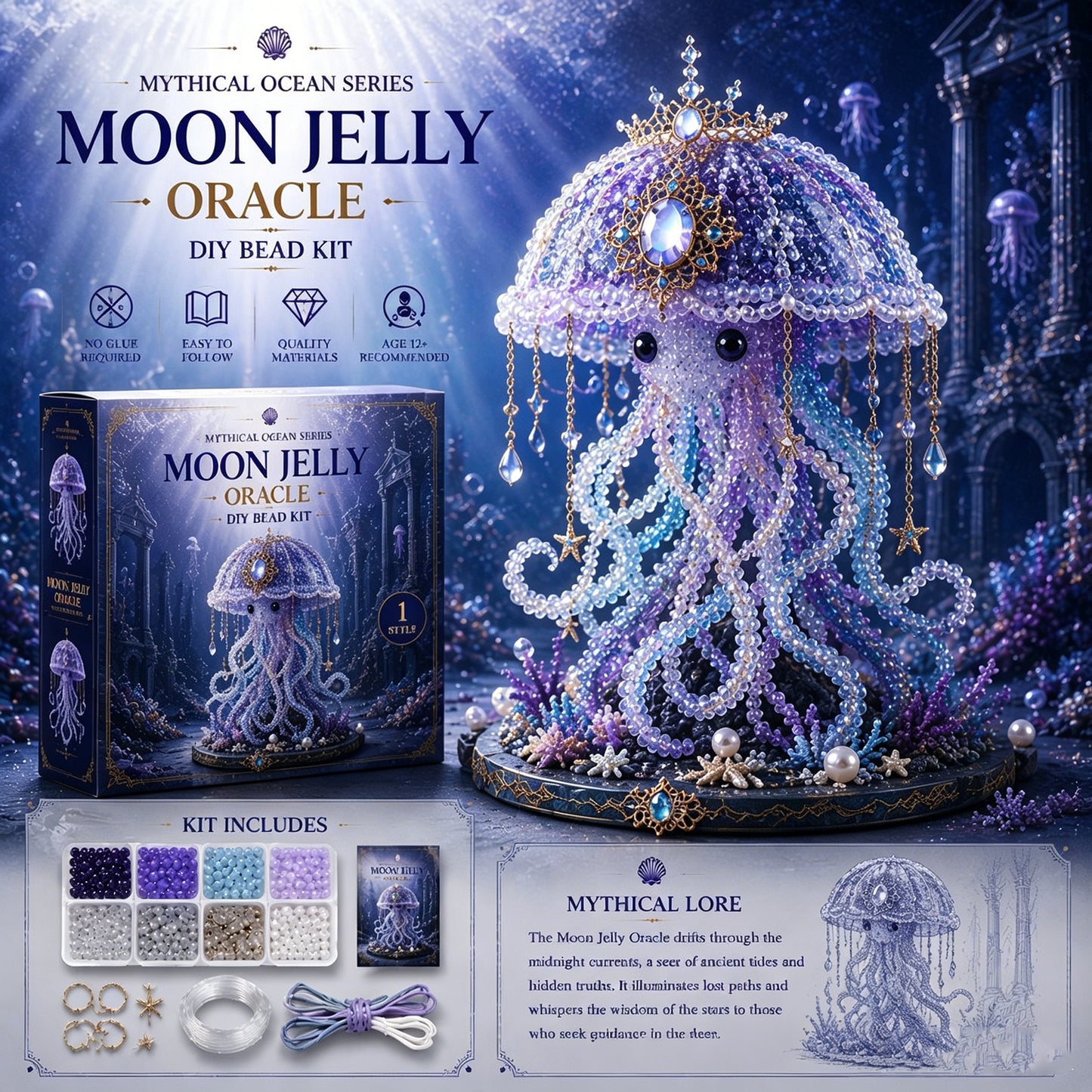 Mythical Ocean 3D DIY Beaded Animal Making Kit with Full Materials & Instructions Beaded Craft Kit Bead Embroidery Set Gift For Beginners & Craft Enthusiasts (jellyfish)