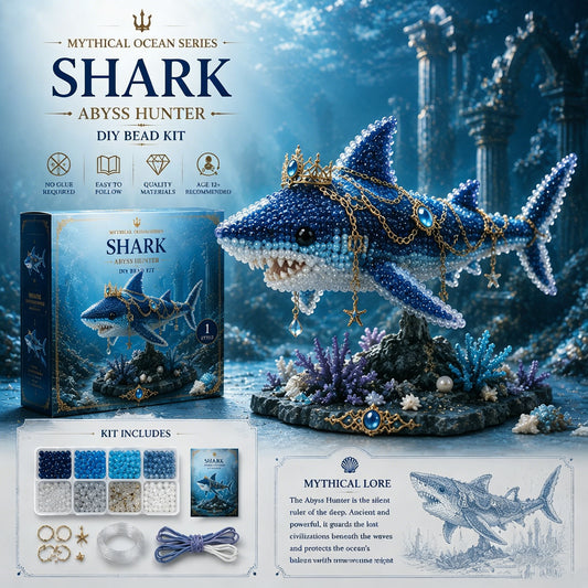 Mythical Ocean 3D DIY Beaded Animal Making Kit with Full Materials & Instructions Beaded Craft Kit Bead Embroidery Set Gift For Beginners & Craft Enthusiasts (shark)
