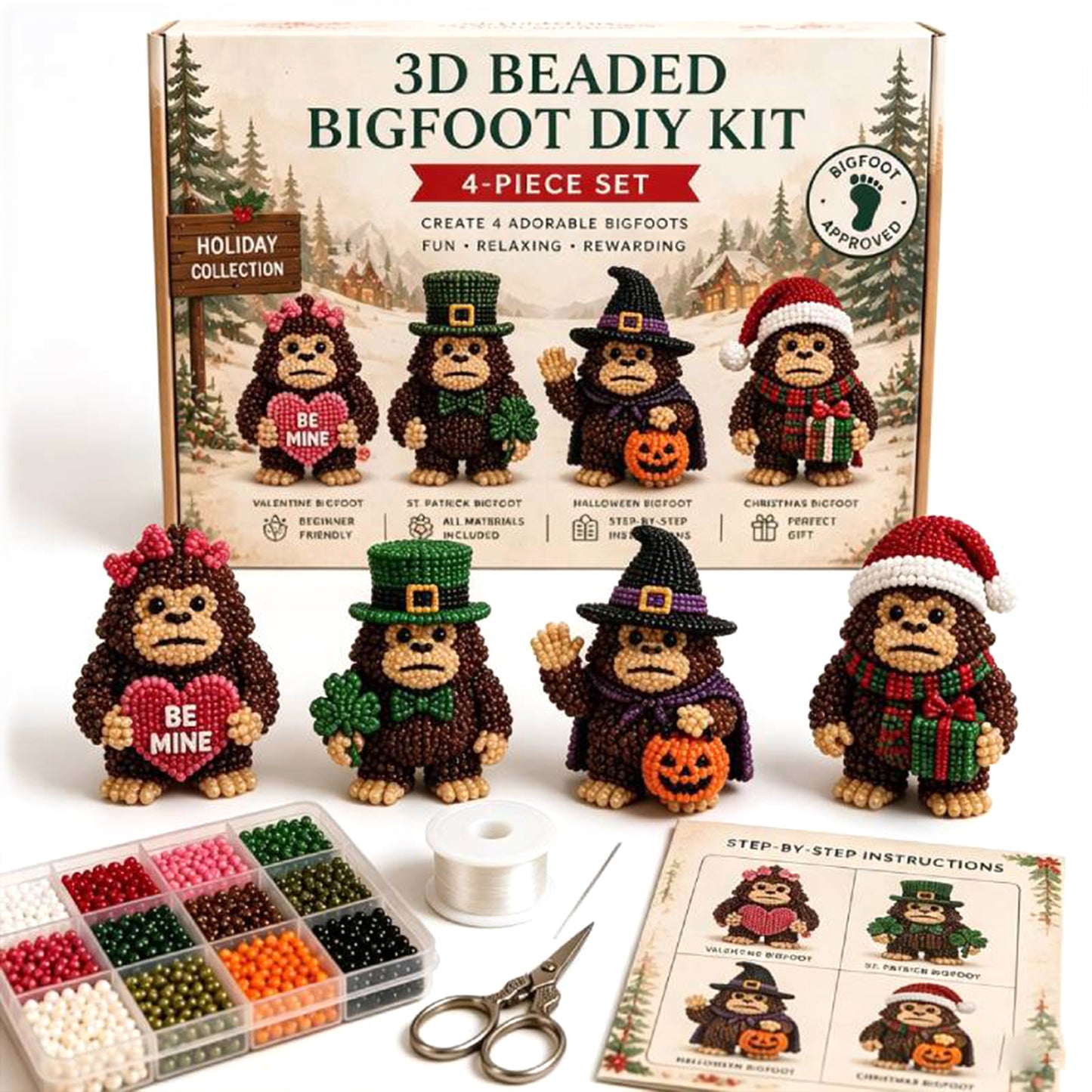 DIY 3D Animals Bead Embroidery Kits Complete Accessories Bead Embroidery Set Cute Bead Craft Animal Set for Crafting Enthusiasts Girls Women Teens Adults (Festival)