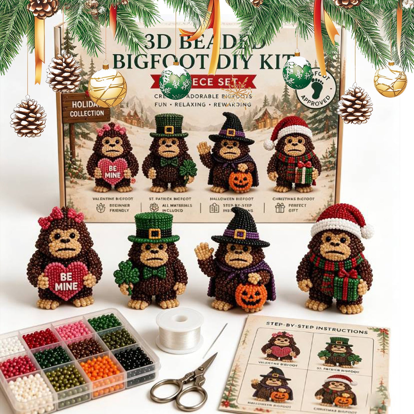 DIY 3D Animals Bead Embroidery Kits Complete Accessories Bead Embroidery Set Cute Bead Craft Animal Set for Crafting Enthusiasts Girls Women Teens Adults (Festival)