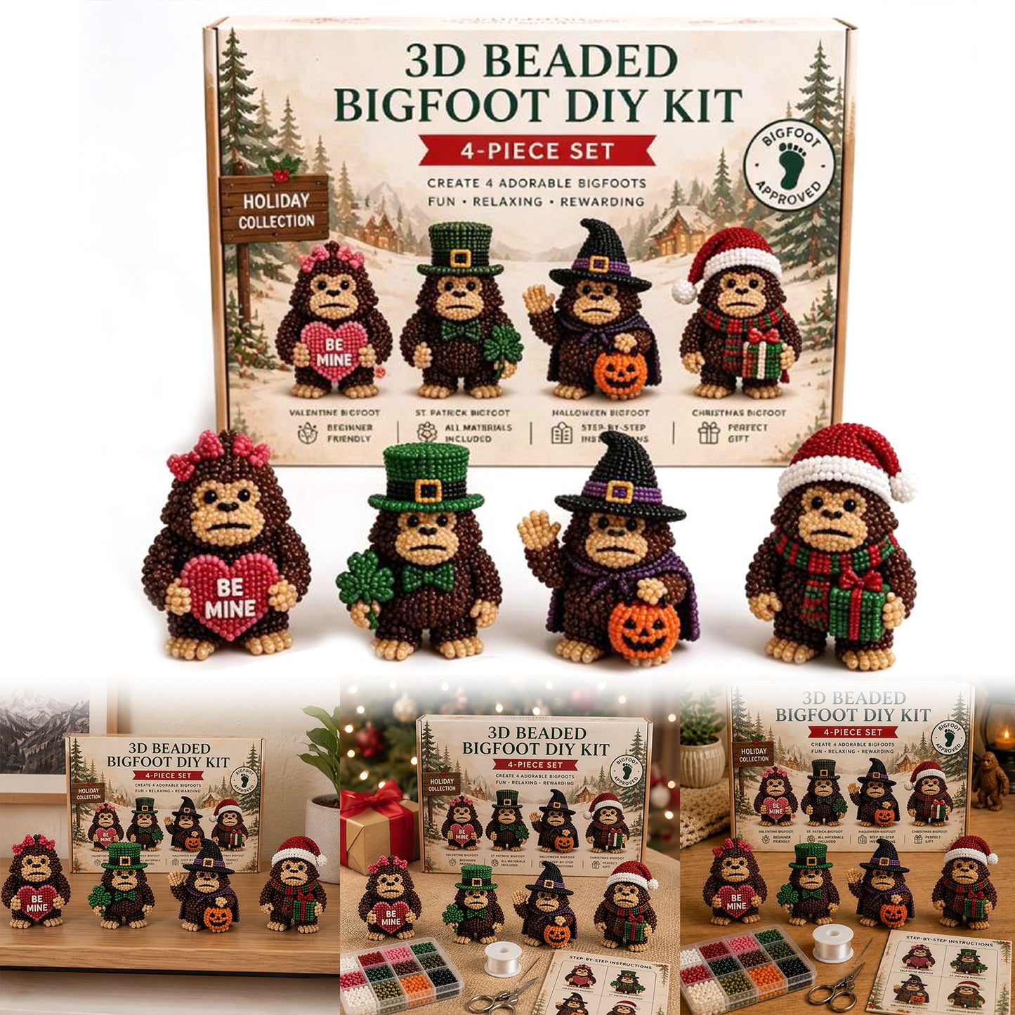 DIY 3D Animals Bead Embroidery Kits Complete Accessories Bead Embroidery Set Cute Bead Craft Animal Set for Crafting Enthusiasts Girls Women Teens Adults (Festival)