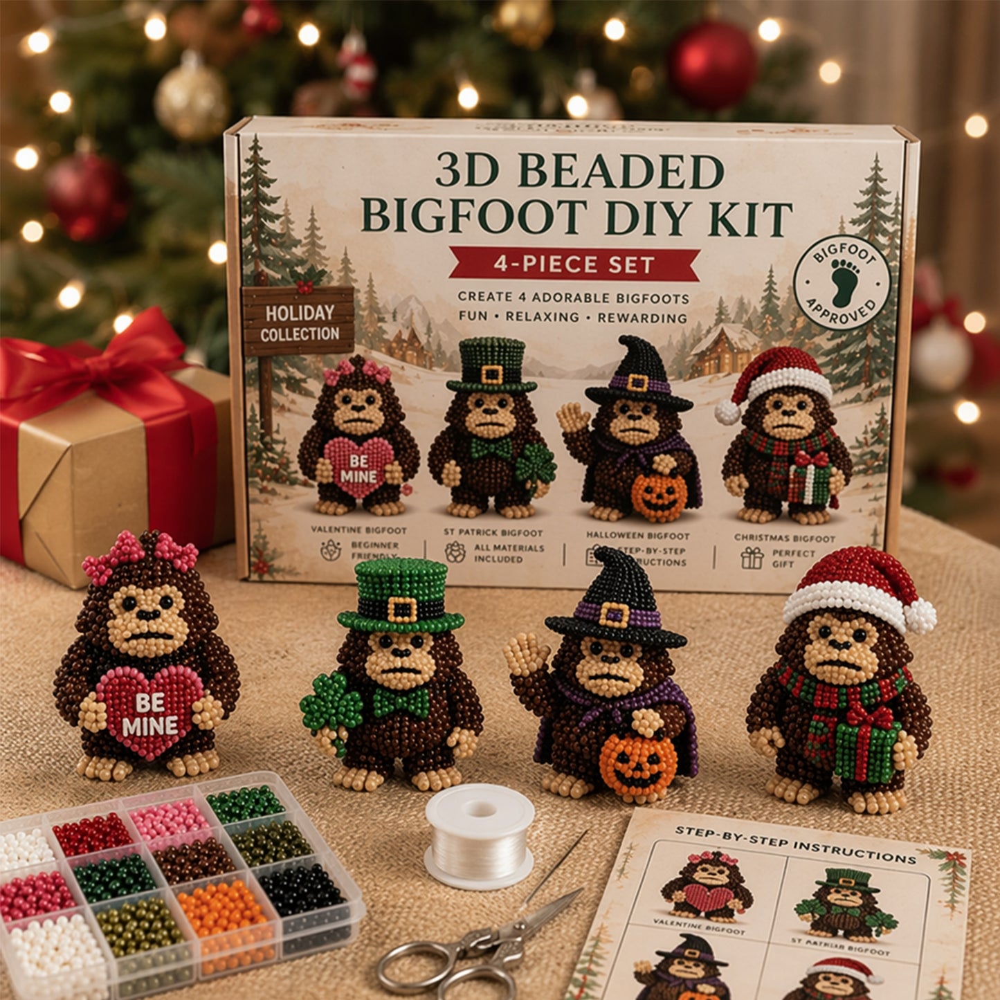 DIY 3D Animals Bead Embroidery Kits Complete Accessories Bead Embroidery Set Cute Bead Craft Animal Set for Crafting Enthusiasts Girls Women Teens Adults (Festival)