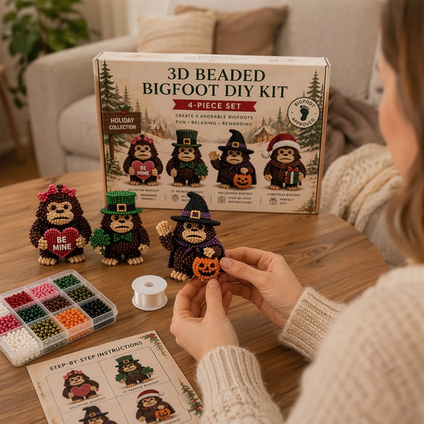 DIY 3D Animals Bead Embroidery Kits Complete Accessories Bead Embroidery Set Cute Bead Craft Animal Set for Crafting Enthusiasts Girls Women Teens Adults (Festival)