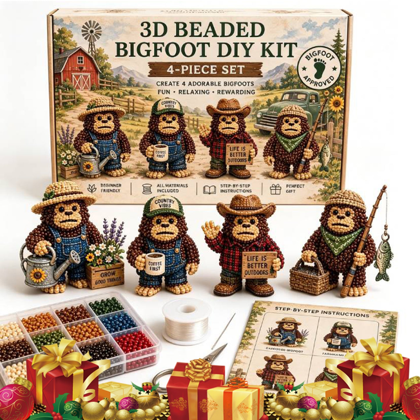 DIY 3D Animals Bead Embroidery Kits Complete Accessories Bead Embroidery Set Cute Bead Craft Animal Set for Crafting Enthusiasts Girls Women Teens Adults (Gardener)