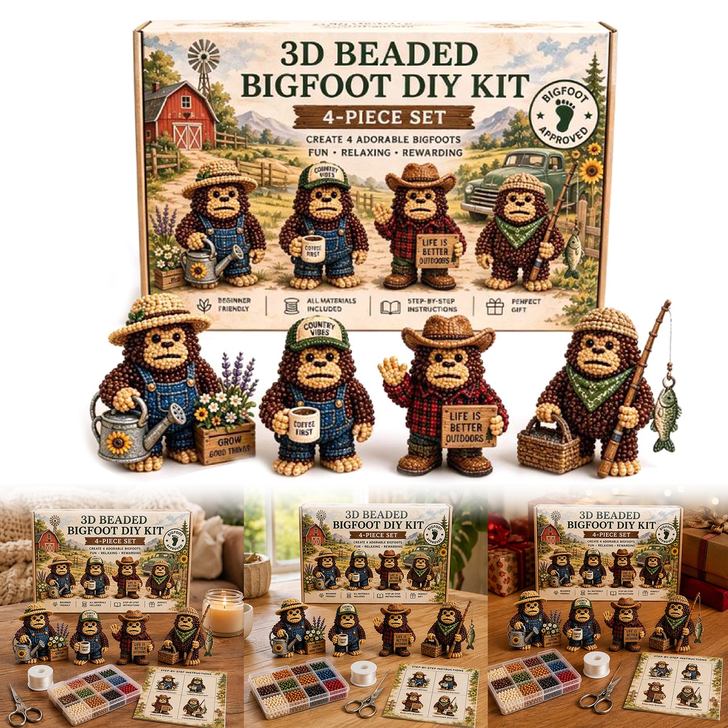 DIY 3D Animals Bead Embroidery Kits Complete Accessories Bead Embroidery Set Cute Bead Craft Animal Set for Crafting Enthusiasts Girls Women Teens Adults (Gardener)