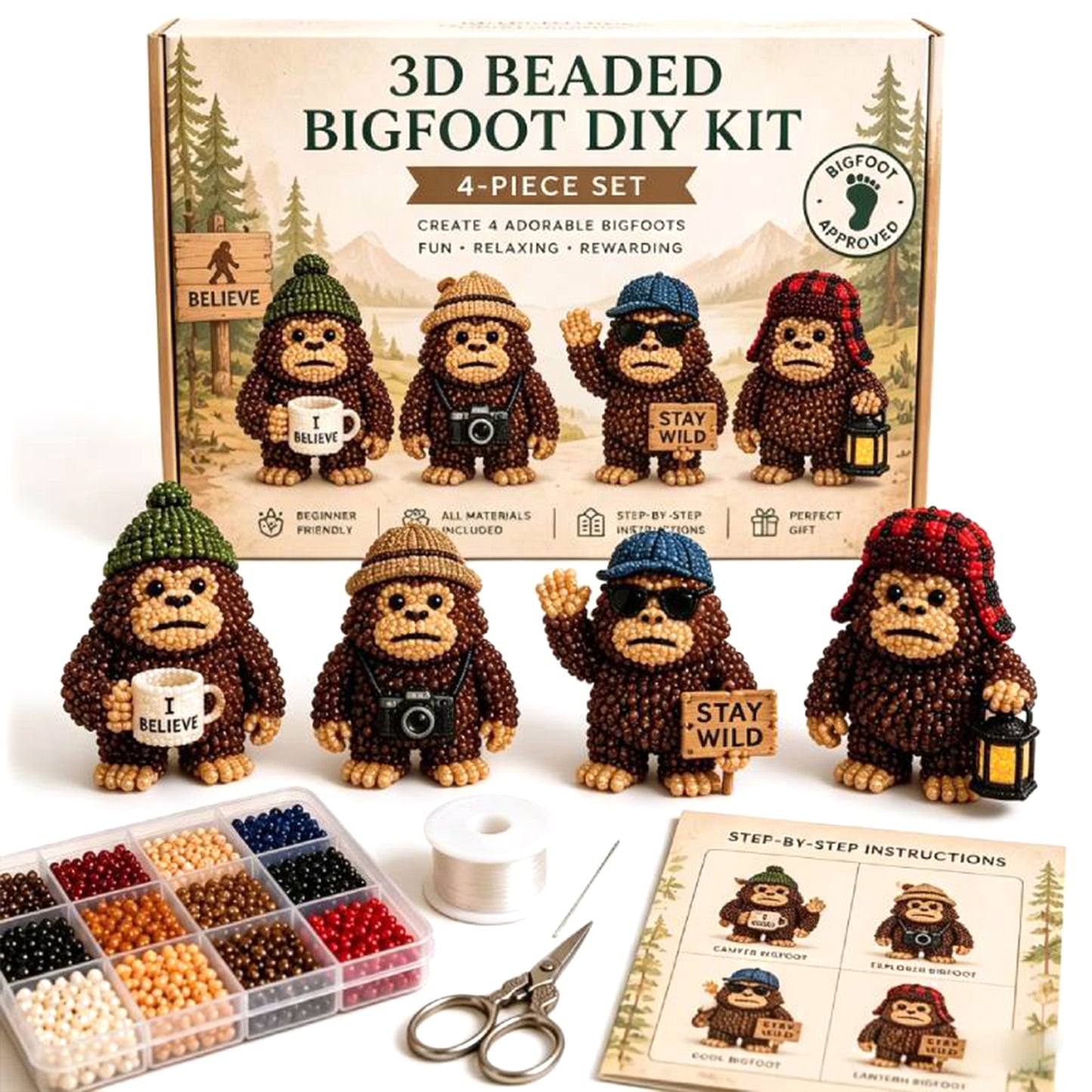 DIY 3D Animals Bead Embroidery Kits Complete Accessories Bead Embroidery Set Cute Bead Craft Animal Set for Crafting Enthusiasts Girls Women Teens Adults (Hat)
