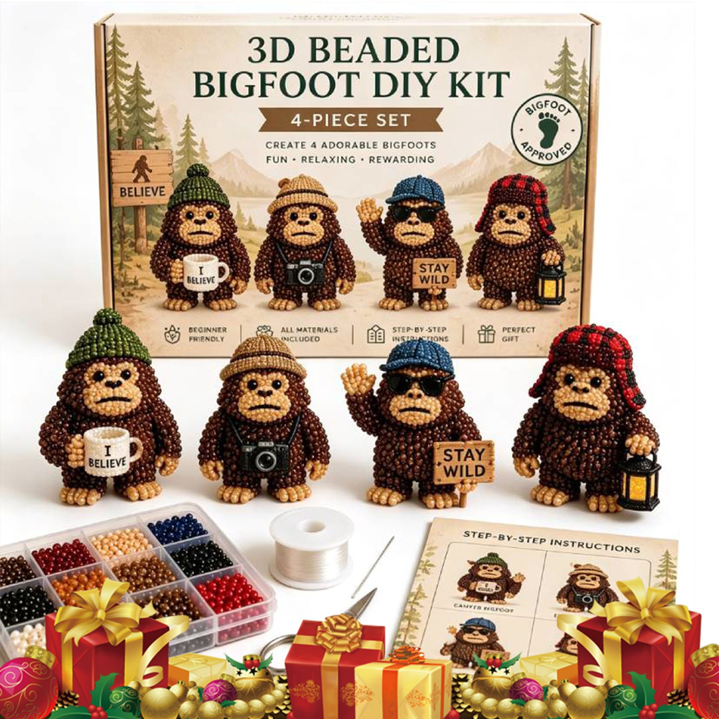 DIY 3D Animals Bead Embroidery Kits Complete Accessories Bead Embroidery Set Cute Bead Craft Animal Set for Crafting Enthusiasts Girls Women Teens Adults (Hat)