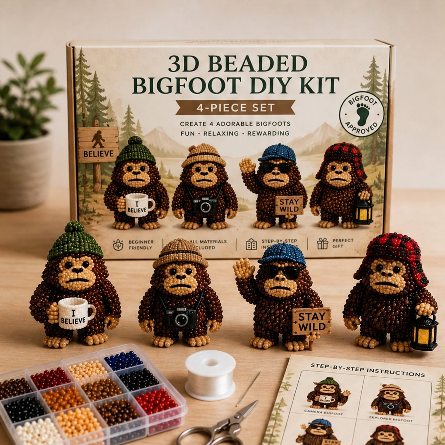 DIY 3D Animals Bead Embroidery Kits Complete Accessories Bead Embroidery Set Cute Bead Craft Animal Set for Crafting Enthusiasts Girls Women Teens Adults (Hat)