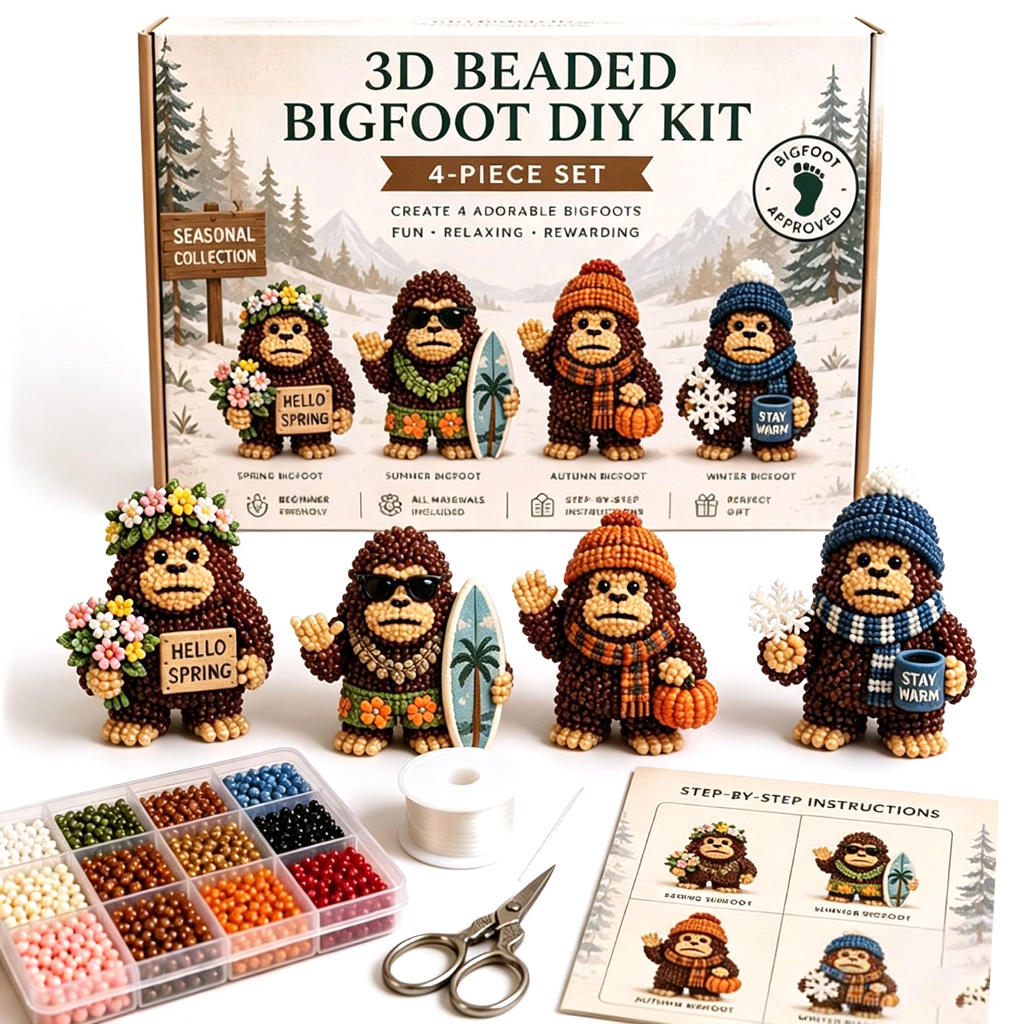 DIY 3D Animals Bead Embroidery Kits Complete Accessories Bead Embroidery Set Cute Bead Craft Animal Set for Crafting Enthusiasts Girls Women Teens Adults (Seasons)