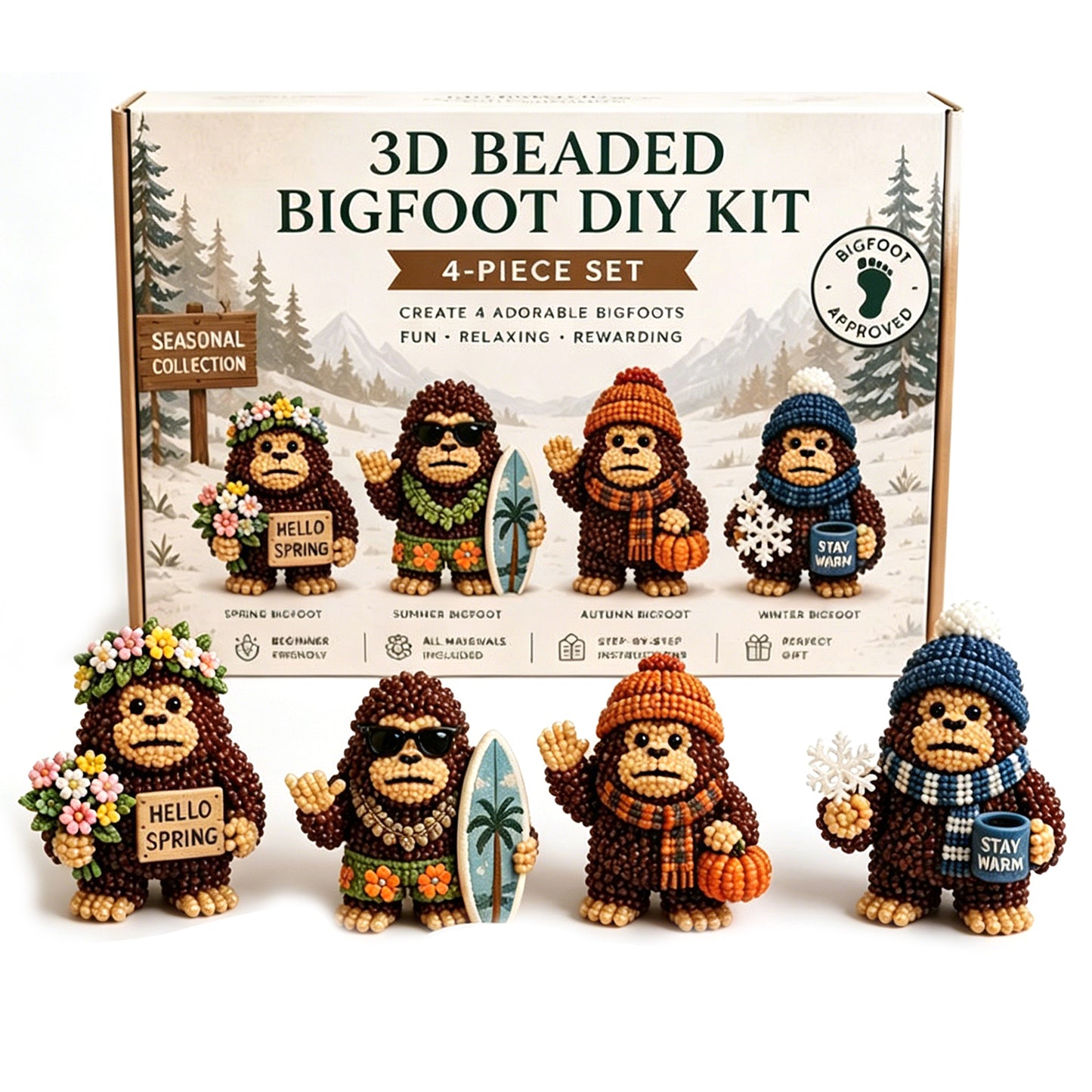 DIY 3D Animals Bead Embroidery Kits Complete Accessories Bead Embroidery Set Cute Bead Craft Animal Set for Crafting Enthusiasts Girls Women Teens Adults (Seasons)