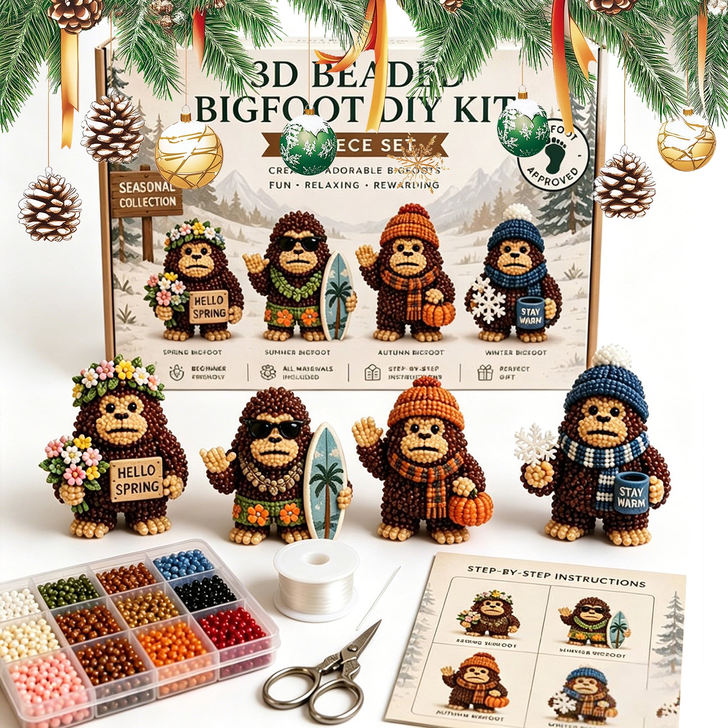 DIY 3D Animals Bead Embroidery Kits Complete Accessories Bead Embroidery Set Cute Bead Craft Animal Set for Crafting Enthusiasts Girls Women Teens Adults (Seasons)