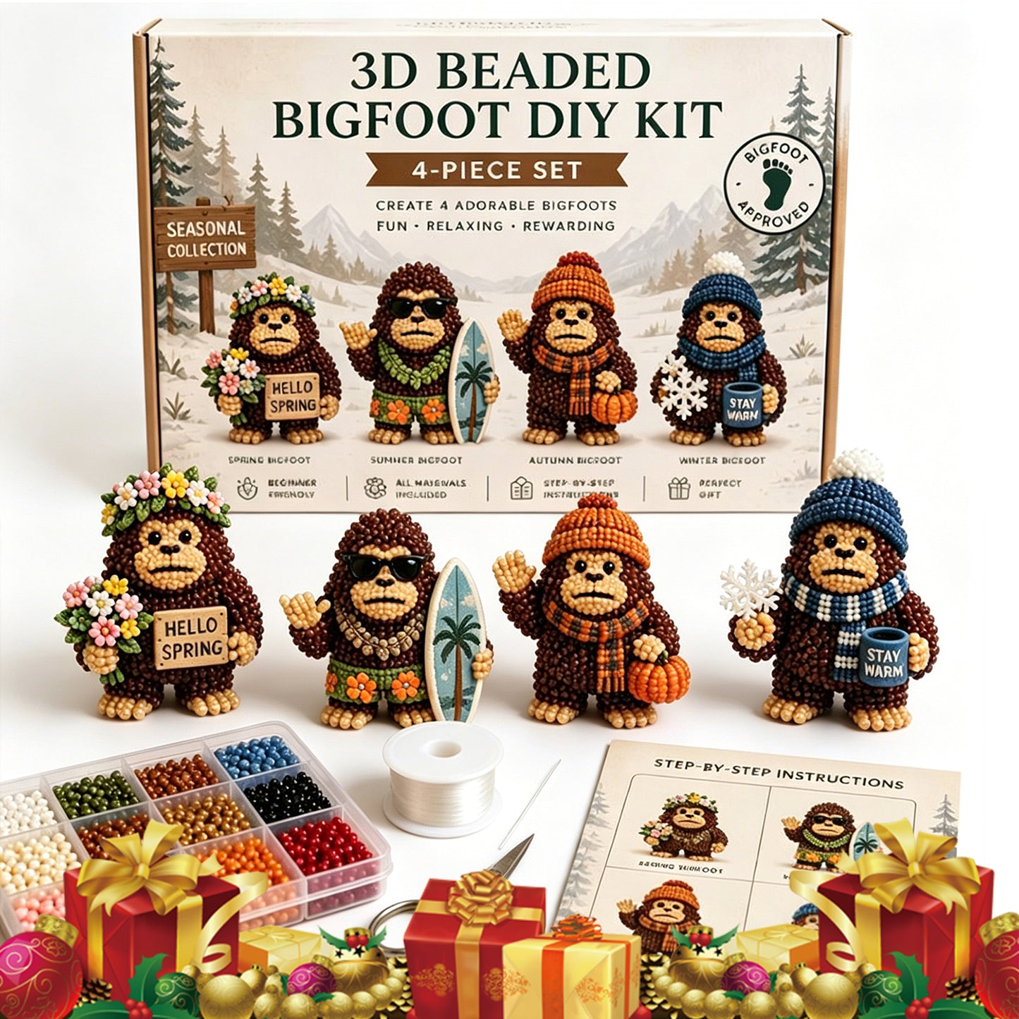 DIY 3D Animals Bead Embroidery Kits Complete Accessories Bead Embroidery Set Cute Bead Craft Animal Set for Crafting Enthusiasts Girls Women Teens Adults (Seasons)