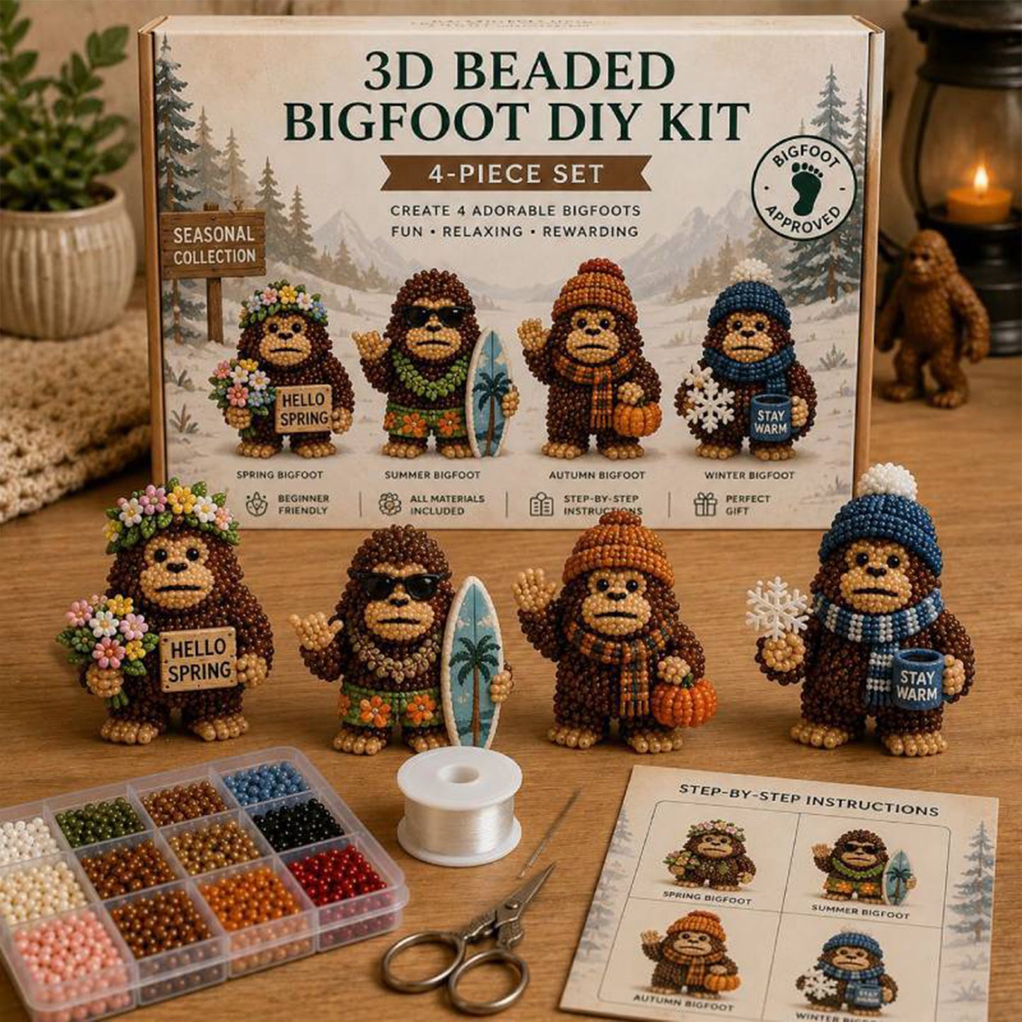 DIY 3D Animals Bead Embroidery Kits Complete Accessories Bead Embroidery Set Cute Bead Craft Animal Set for Crafting Enthusiasts Girls Women Teens Adults (Seasons)