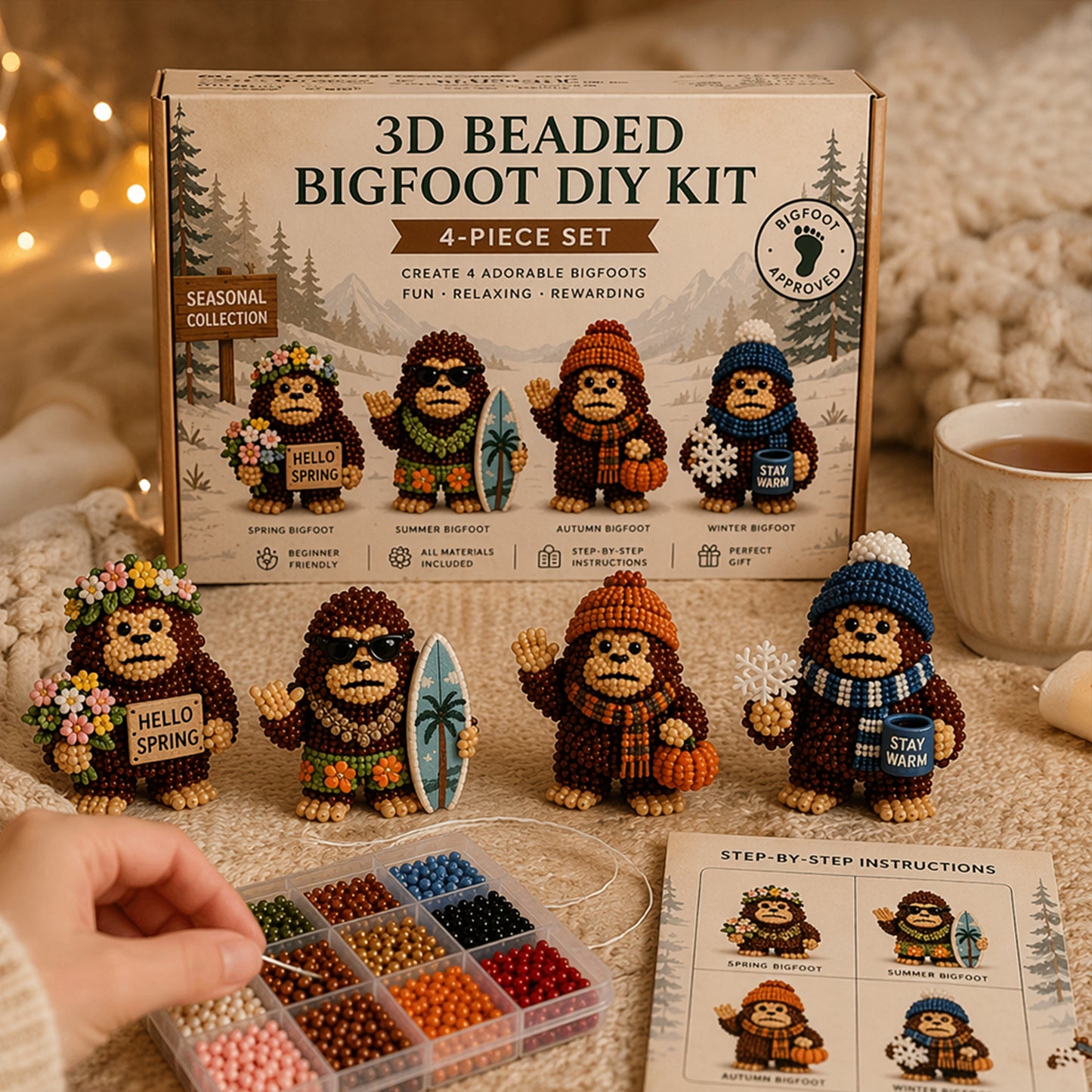DIY 3D Animals Bead Embroidery Kits Complete Accessories Bead Embroidery Set Cute Bead Craft Animal Set for Crafting Enthusiasts Girls Women Teens Adults (Seasons)