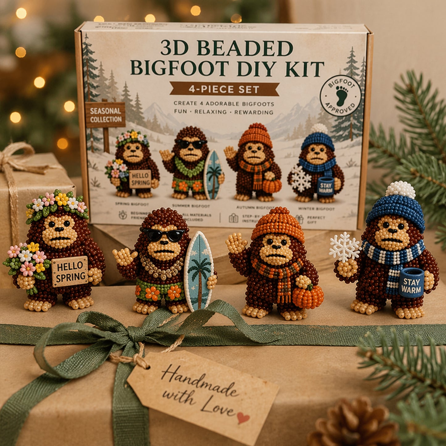 DIY 3D Animals Bead Embroidery Kits Complete Accessories Bead Embroidery Set Cute Bead Craft Animal Set for Crafting Enthusiasts Girls Women Teens Adults (Seasons)