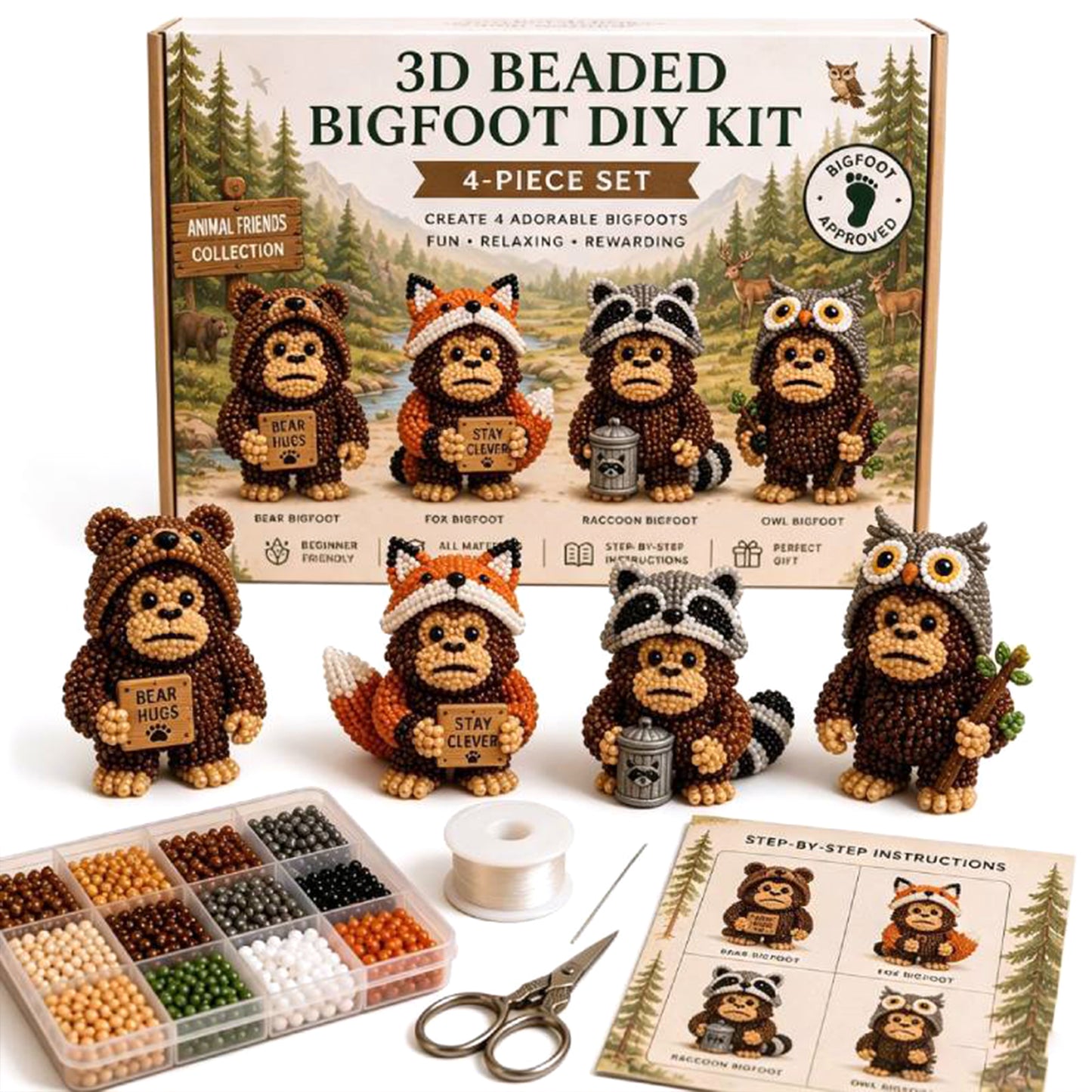 DIY 3D Animals Bead Embroidery Kits Complete Accessories Bead Embroidery Set Cute Bead Craft Animal Set for Crafting Enthusiasts Girls Women Teens Adults (E)
