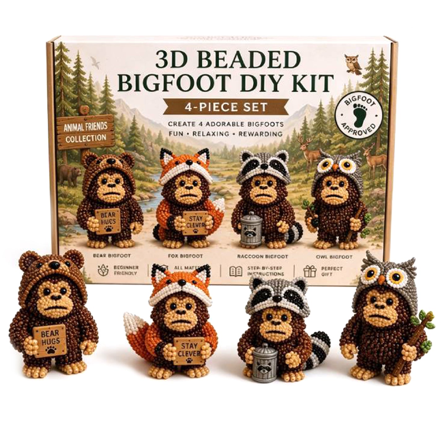 DIY 3D Animals Bead Embroidery Kits Complete Accessories Bead Embroidery Set Cute Bead Craft Animal Set for Crafting Enthusiasts Girls Women Teens Adults (E)