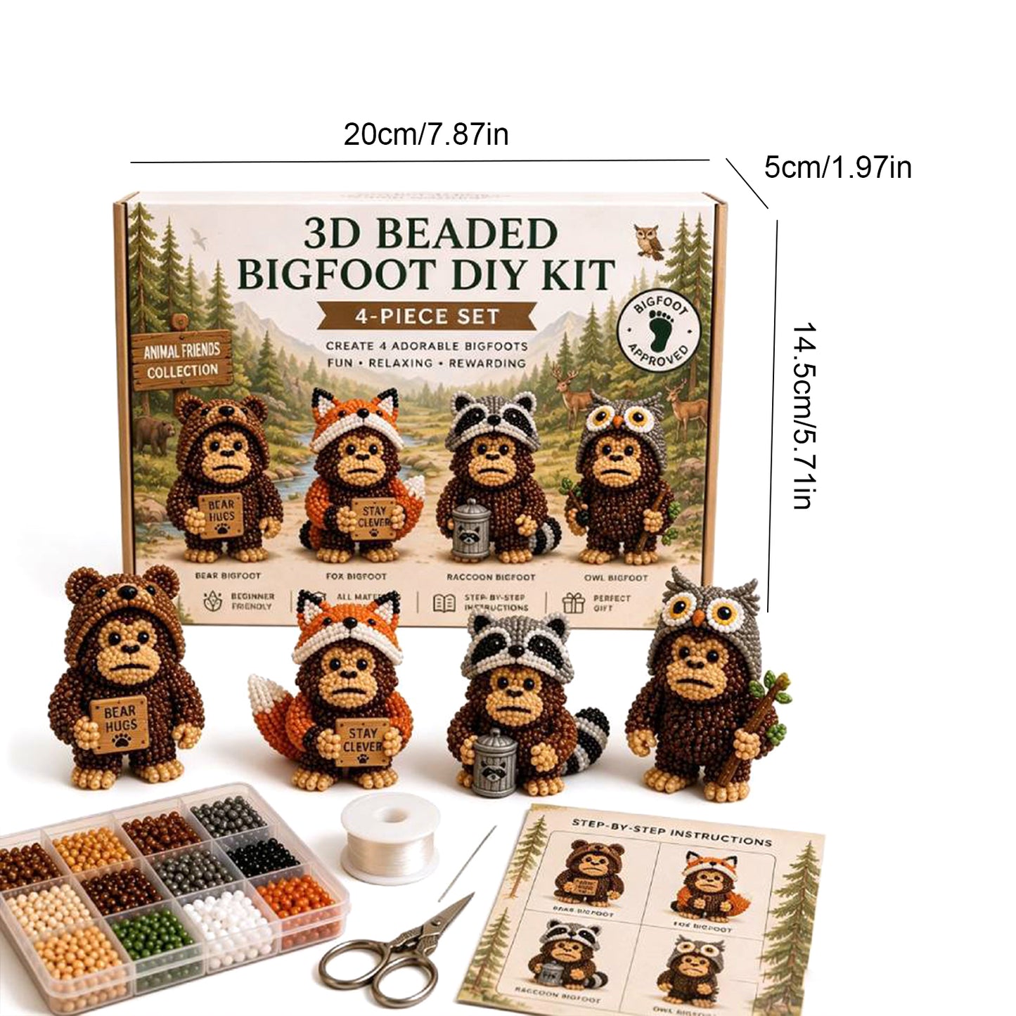DIY 3D Animals Bead Embroidery Kits Complete Accessories Bead Embroidery Set Cute Bead Craft Animal Set for Crafting Enthusiasts Girls Women Teens Adults (E)