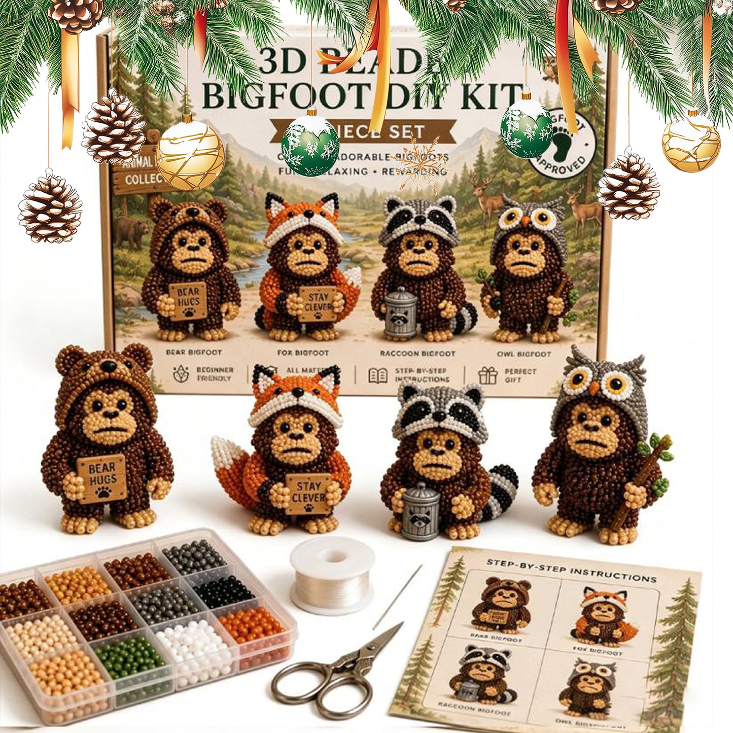 DIY 3D Animals Bead Embroidery Kits Complete Accessories Bead Embroidery Set Cute Bead Craft Animal Set for Crafting Enthusiasts Girls Women Teens Adults (E)