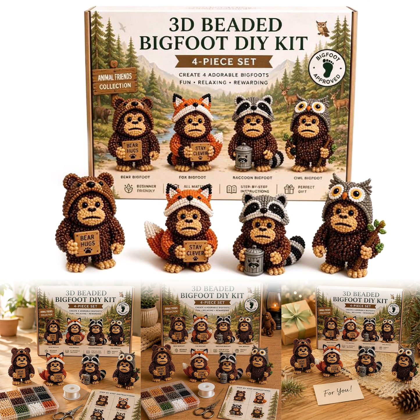 DIY 3D Animals Bead Embroidery Kits Complete Accessories Bead Embroidery Set Cute Bead Craft Animal Set for Crafting Enthusiasts Girls Women Teens Adults (E)