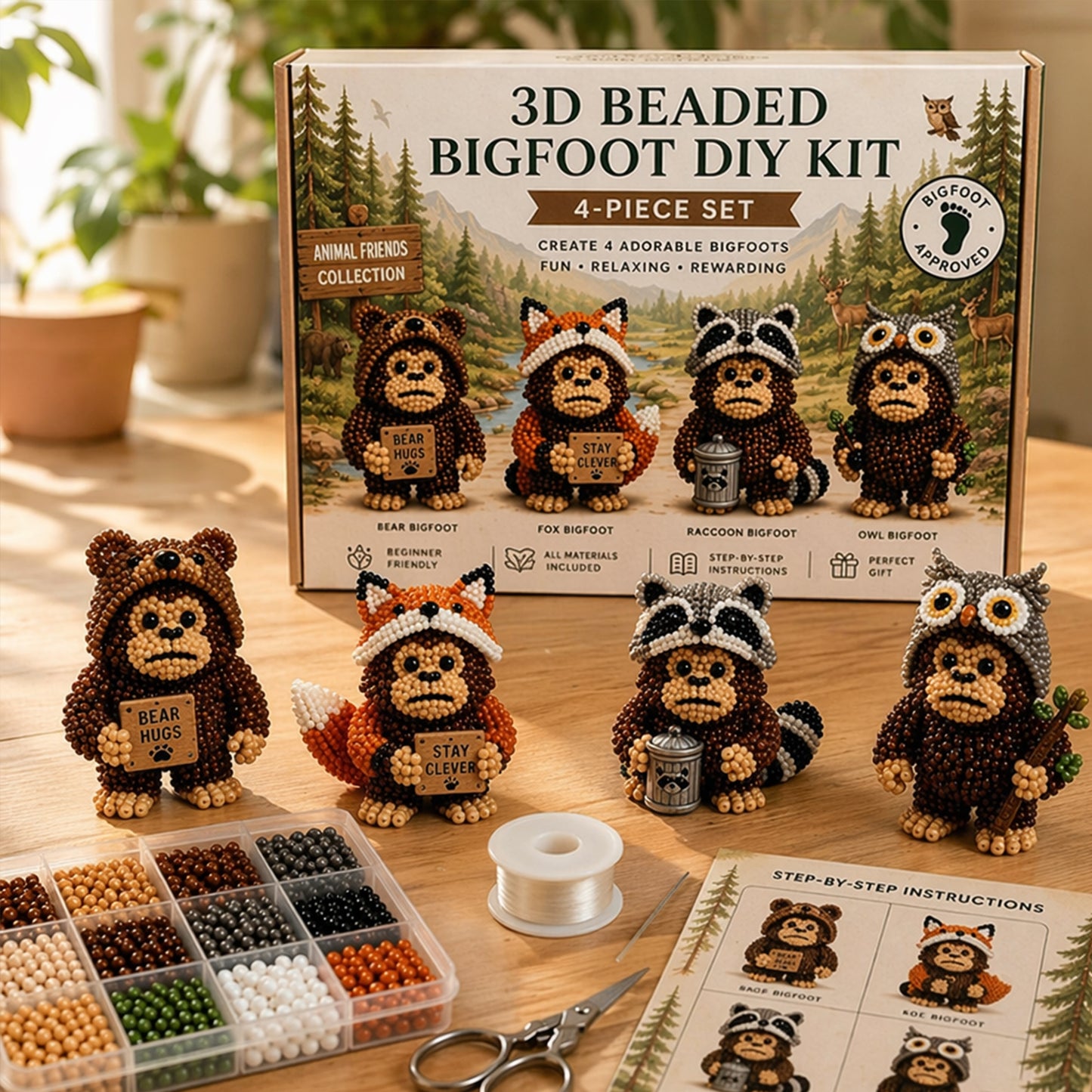 DIY 3D Animals Bead Embroidery Kits Complete Accessories Bead Embroidery Set Cute Bead Craft Animal Set for Crafting Enthusiasts Girls Women Teens Adults (E)