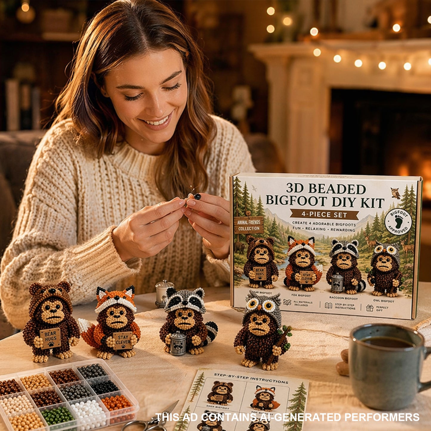 DIY 3D Animals Bead Embroidery Kits Complete Accessories Bead Embroidery Set Cute Bead Craft Animal Set for Crafting Enthusiasts Girls Women Teens Adults (E)
