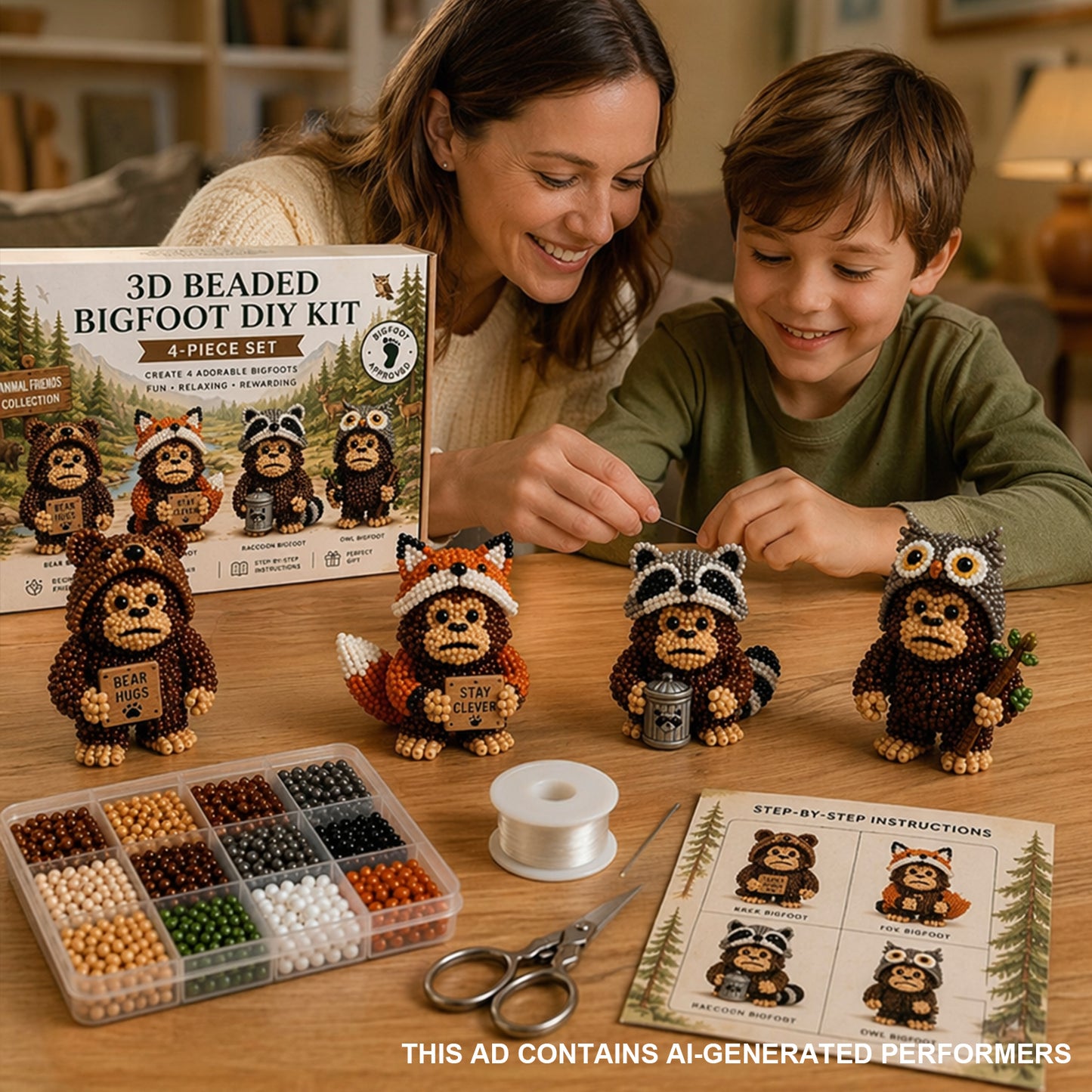 DIY 3D Animals Bead Embroidery Kits Complete Accessories Bead Embroidery Set Cute Bead Craft Animal Set for Crafting Enthusiasts Girls Women Teens Adults (E)