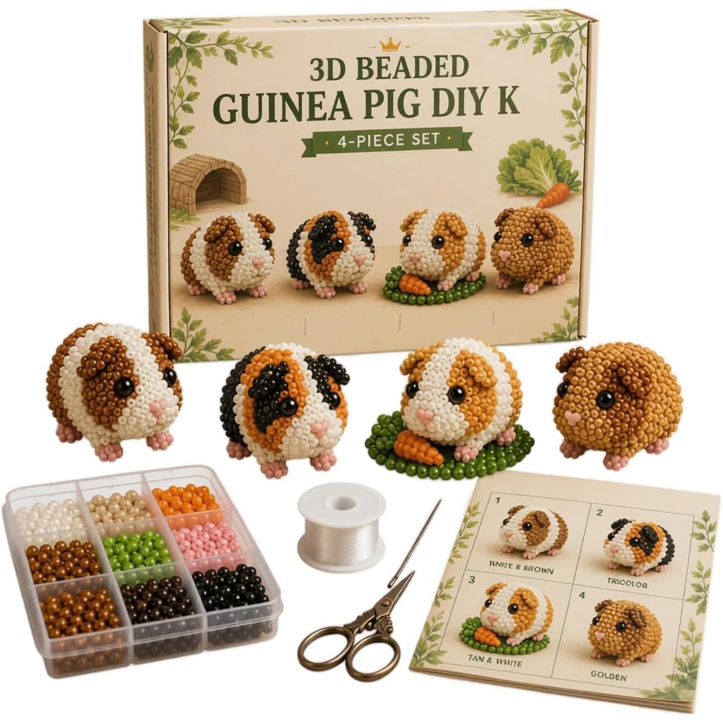 3D DIY Guinea Pig Beaded Animal DIY Kit with Instructions Cute Handmade Bead Art Set Animals Bead Embroidery Kit Creative DIY Decoration Gifts for Beginner