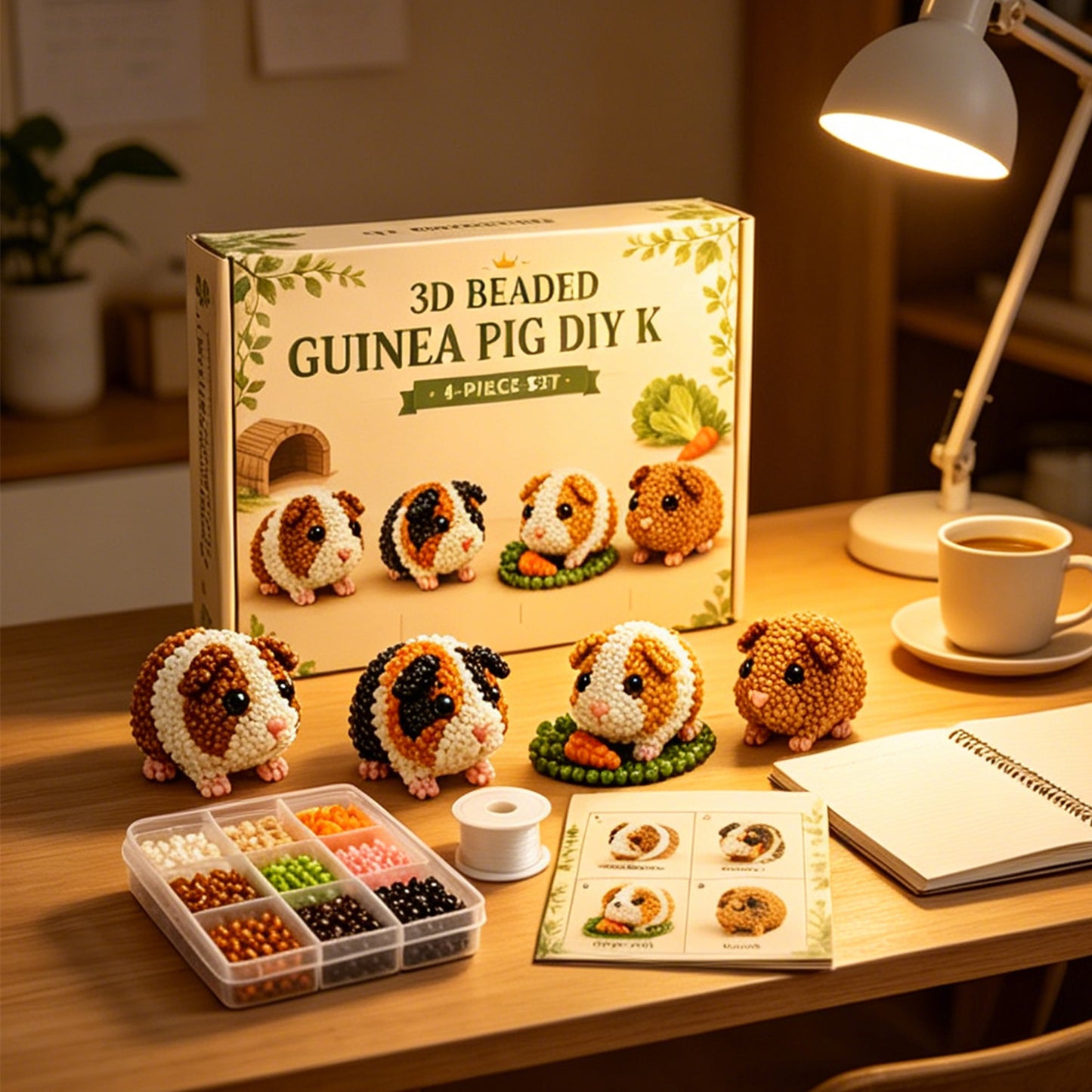 3D DIY Guinea Pig Beaded Animal DIY Kit with Instructions Cute Handmade Bead Art Set Animals Bead Embroidery Kit Creative DIY Decoration Gifts for Beginner
