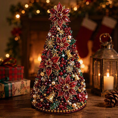Beaded Xmas Tree DIY Kit 9 Holiday Styles Foam Cone Pearl Includes Beads Pins Charms Instructions Gift Box Holiday Tabletop Decor Set