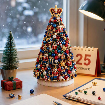 Beaded Xmas Tree DIY Kit 9 Holiday Styles Foam Cone Pearl Includes Beads Pins Charms Instructions Gift Box Holiday Tabletop Decor Set