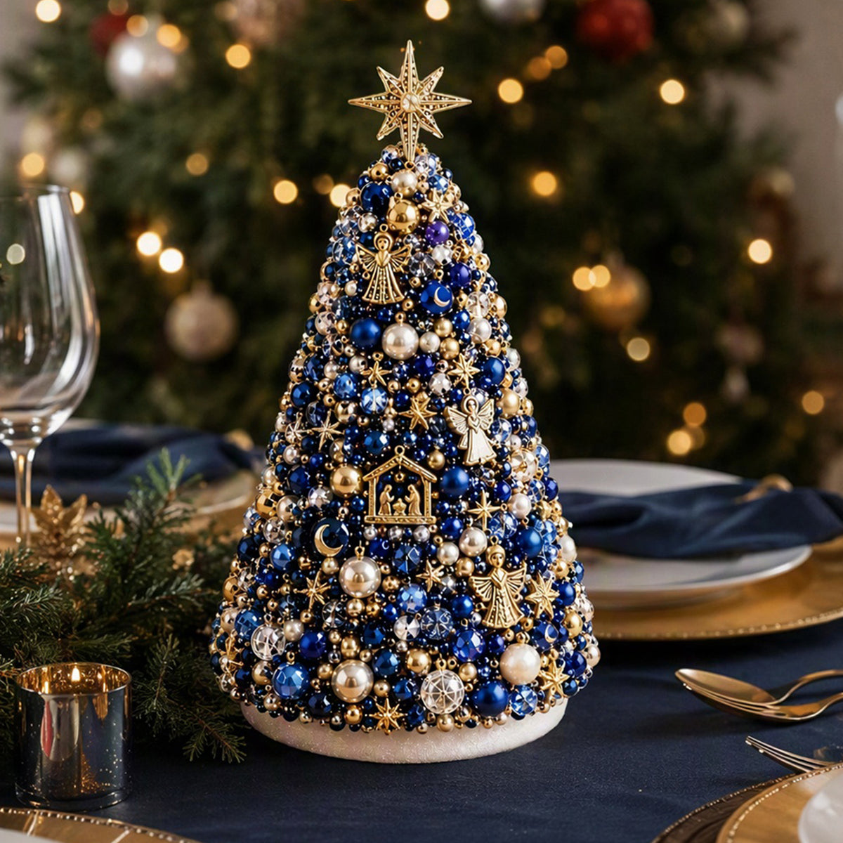 Beaded Xmas Tree DIY Kit 9 Holiday Styles Foam Cone Pearl Includes Beads Pins Charms Instructions Gift Box Holiday Tabletop Decor Set