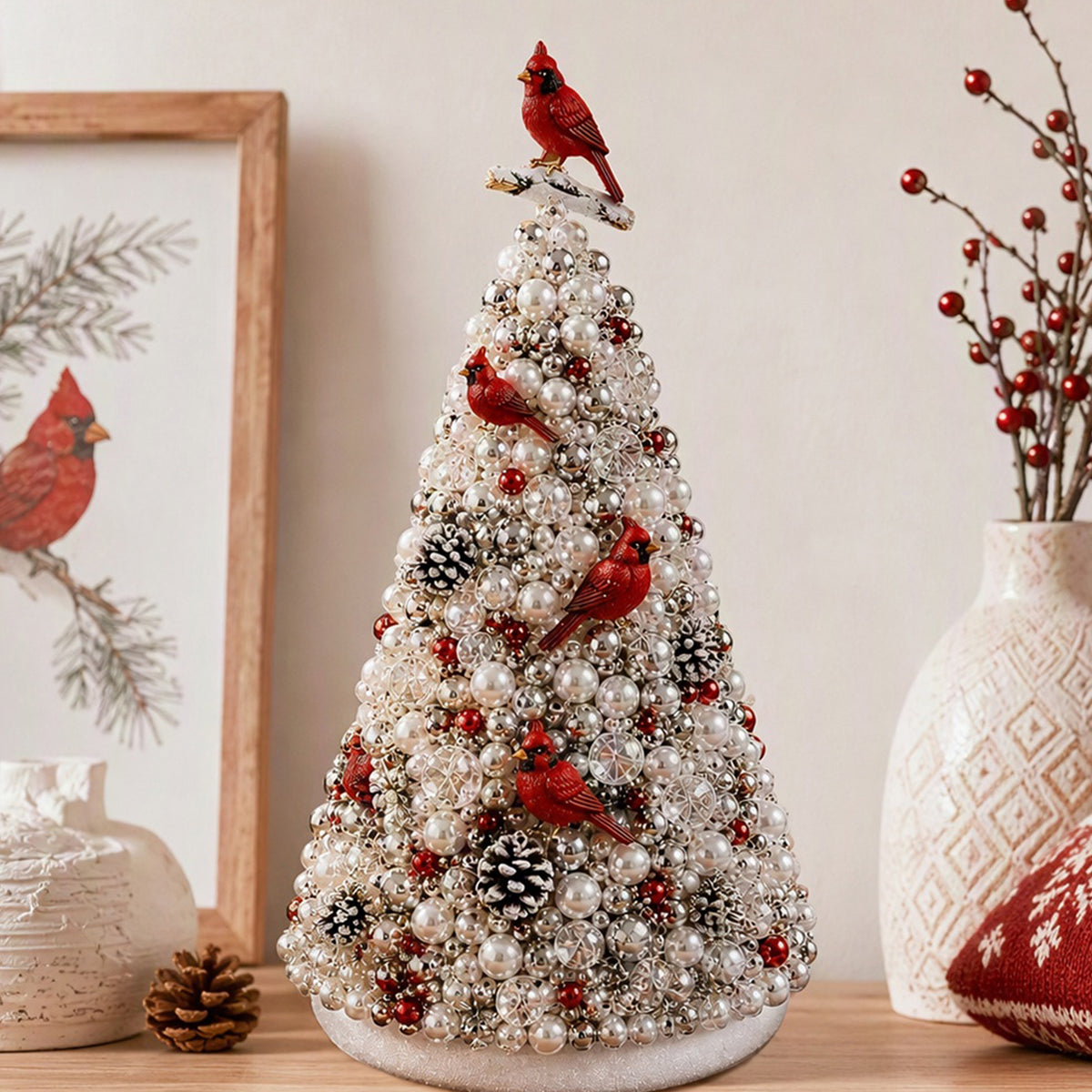 Beaded Xmas Tree DIY Kit 9 Holiday Styles Foam Cone Pearl Includes Beads Pins Charms Instructions Gift Box Holiday Tabletop Decor Set
