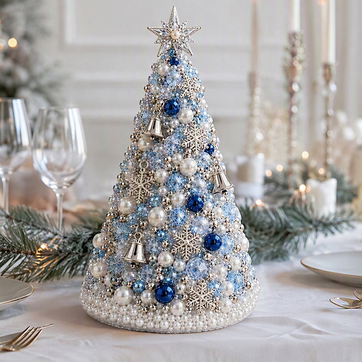 Beaded Xmas Tree DIY Kit 9 Holiday Styles Foam Cone Pearl Includes Beads Pins Charms Instructions Gift Box Holiday Tabletop Decor Set