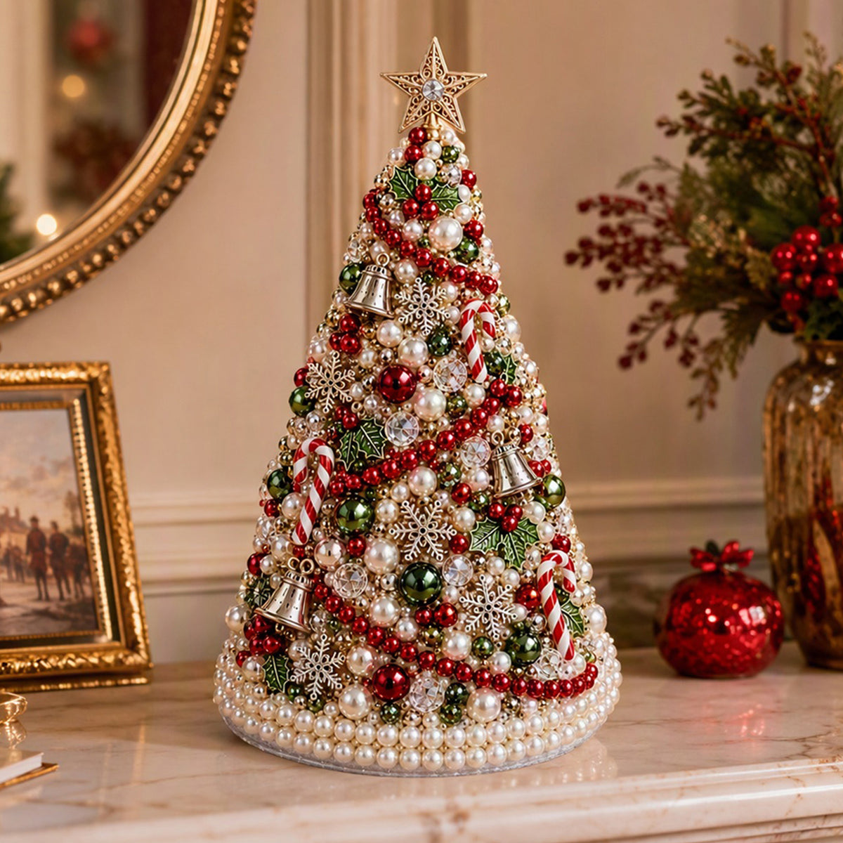 Beaded Xmas Tree DIY Kit 9 Holiday Styles Foam Cone Pearl Includes Beads Pins Charms Instructions Gift Box Holiday Tabletop Decor Set