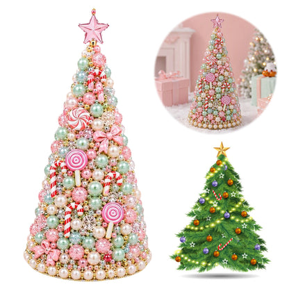 Beaded Xmas Tree DIY Kit 9 Holiday Styles Foam Cone Pearl Includes Beads Pins Charms Instructions Gift Box Holiday Tabletop Decor Set