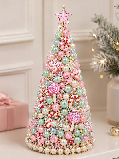 Beaded Xmas Tree DIY Kit 9 Holiday Styles Foam Cone Pearl Includes Beads Pins Charms Instructions Gift Box Holiday Tabletop Decor Set