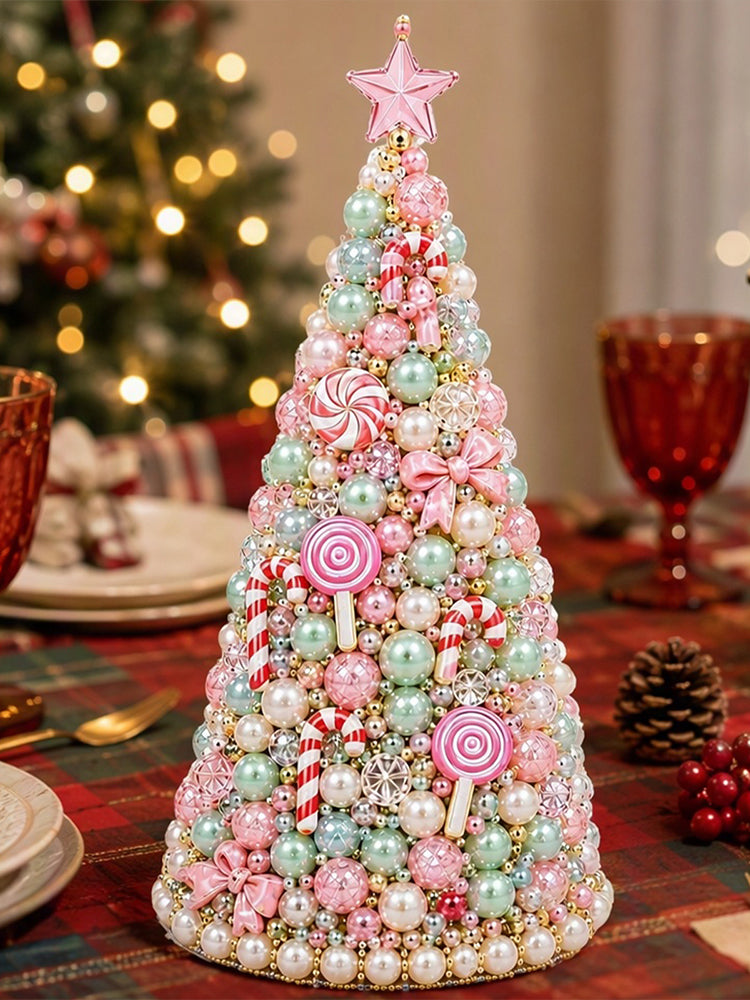Beaded Xmas Tree DIY Kit 9 Holiday Styles Foam Cone Pearl Includes Beads Pins Charms Instructions Gift Box Holiday Tabletop Decor Set